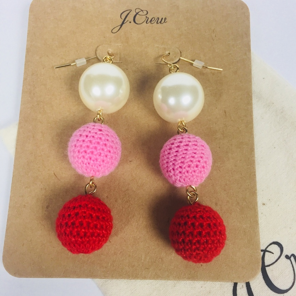 J. Crew Crochet Bead And Pearl Drop Earrings NWT - Picture 3 of 5